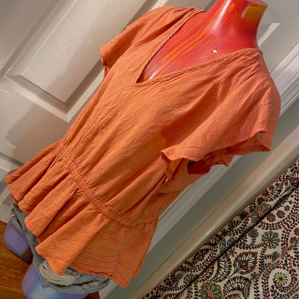 Sam Edelman Orange Peplum Tunic with Short Sleeves - Picture 4 of 10